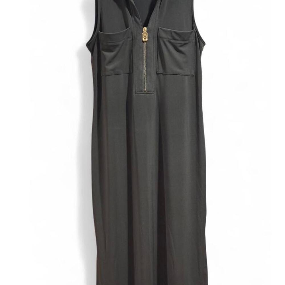 Michael Kors Olive Green Zip-Front Utility Maxi Dress - Small